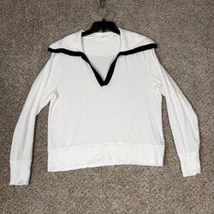 Tavi Active Womens White Sailor Collar V-Neck Long Sleeve Pullover Top Size S